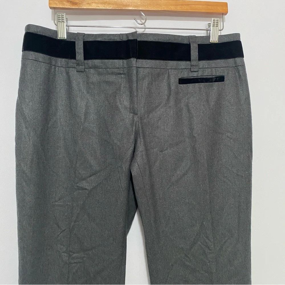 CELINE Gray Wool Trousers‎ Velvet Trim Tailored Pants 44 (US 12) Made in France